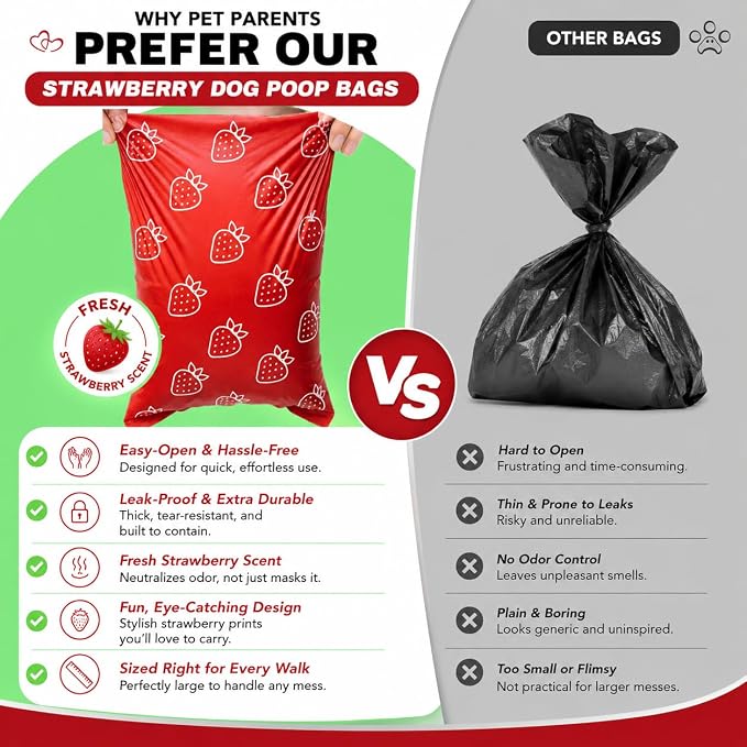Strawberry Scented Dog Poop Bags- 42 Rolls 630 counts Leak Proof | Extra Large 13x9 Inch Red Dog poop bags rolls with Dispensers, Fragrance Bags for Dogs Walking and Cat Litter - Image 5