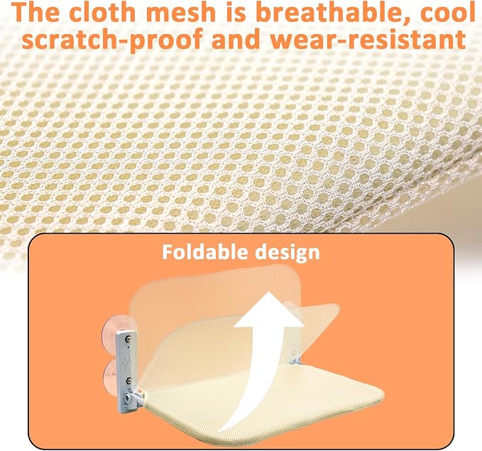 Regular Beige Cat Window Perch – Cordless Foldable Hammock Bed, Zip‑Off Machine Washable Cover, Sturdy Metal Frame Window Bed for Cats and Kittens - Image 4