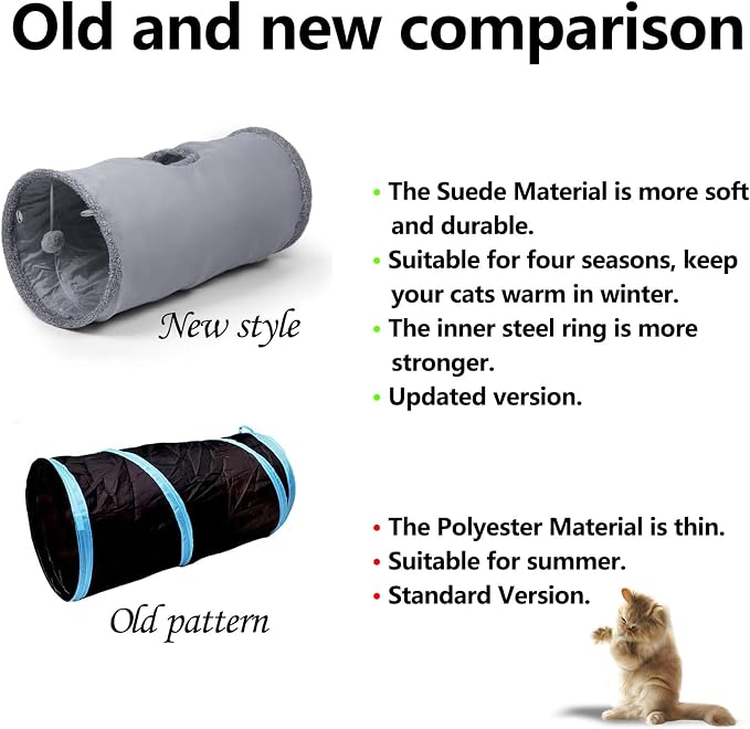Cat Tunnel, Durable Suede Collapsible Cat Play Tube Toys with Play Ball, Indoor Cat Tunnel for Cat, Puppy, Kitty, Kitten, Rabbit (Small) - Image 3
