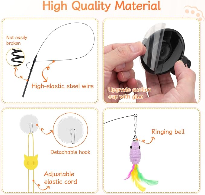 Atosun Interactive Cat Toys, 15PCS Cat Wand and Feather Toys for Indoor Cats, Reusable Suction Cup Toys for Kittens Play Exercise - Image 6
