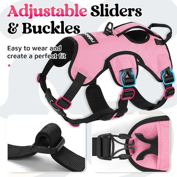 rabbitgoo Escape Proof Dog Harness for X-Large, No Pull with Lift Handle | No Escape, Full Soft Padded, Reflective Adjustable Vest, Leash Clip for Walking Hiking Training, Pink, X-Large - Image 6