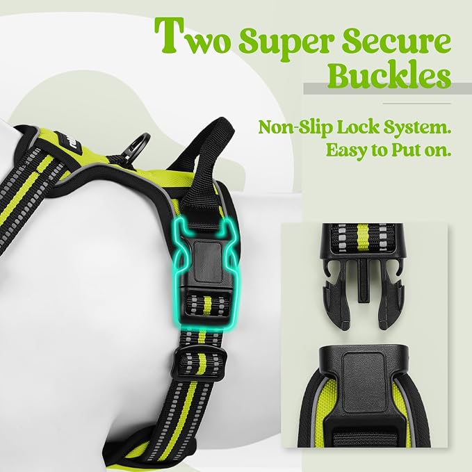 rabbitgoo Dog Harness, No Pull Medium Sized with 2 Leash Clips, Pet Vest | No Choke with Handle, Adjustable Soft Padded, Reflective, Easy Control for Walking, Wild Lime, Medium - Image 3
