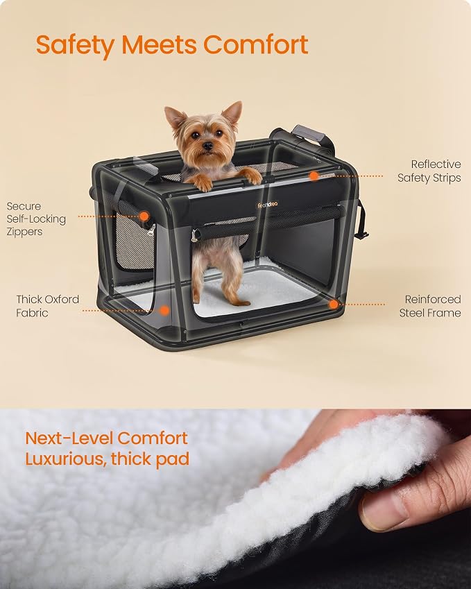 Feandrea Collapsible Dog Crate, Portable Travel Crate, 20-Inch | Oxford Fabric Pet Carrier with 4 Mesh Doors, Handles, Storage Pocket, Water Bottle Holder, UPDC015BH02 - Image 5