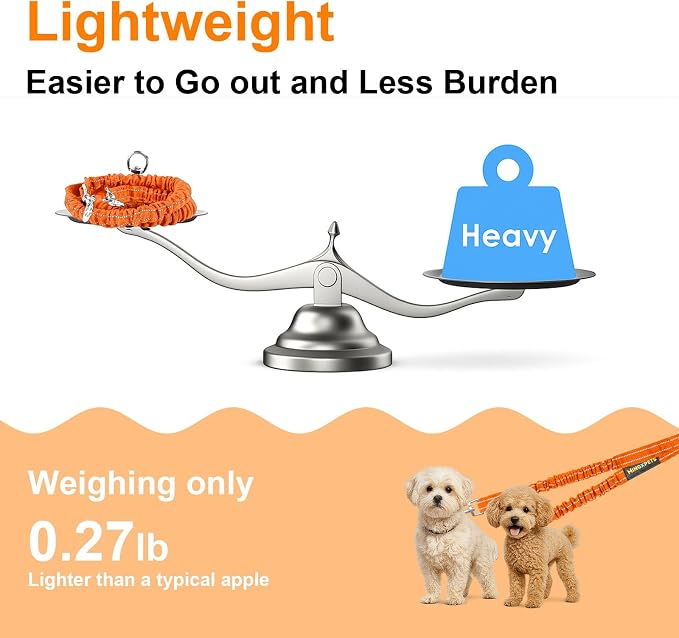 MingXpet 2 Dog Leash, Dog Leash for 2 Dogs, 360° Swivel No Tangle Double Walking Training Leashes for Large Dogs that Pull, Comfortable Shock Absorbing Reflective Bungee, Orange - Image 6