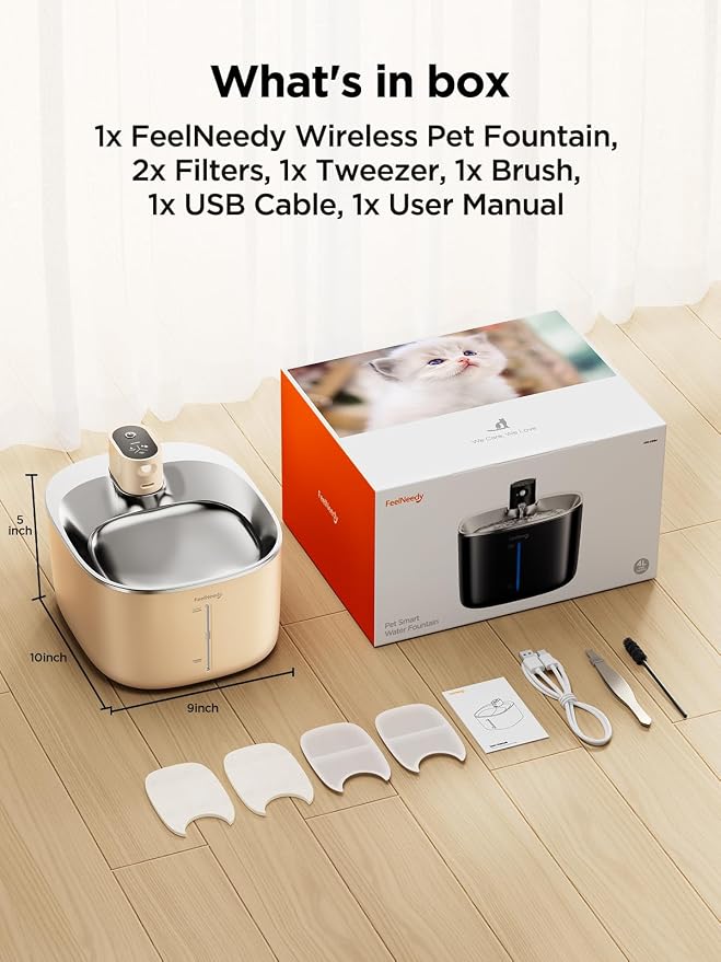 FEELNEEDY Cat Water Fountain Battery Operated, 4L/135 fl oz Pet Water Fountain for Cats and Dog with Motion Sensor, Ultra Quiet Cat Drinking Fountain with 2 Filters (Beige YPD-C004P) - Image 7