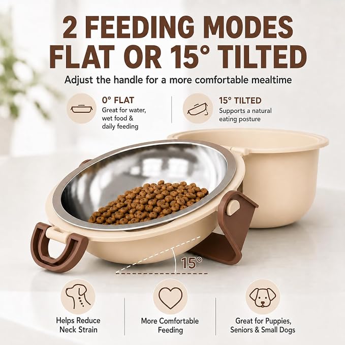 Travel Dog Bowl, Portable Dog and Cat Food & Water Bowl with Handle - Non-Slip, Easy to Clean, Made with Food Grade Plastic & 18/8 Stainless Steel for On-The-Go Pets (Apricot) - Image 5