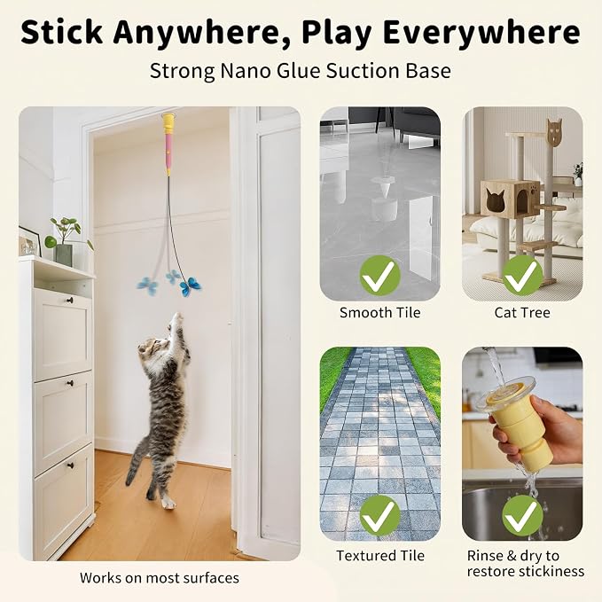Interactive Cat Toys for Indoor Cats Automatic Cat Wand Toy | Enrichment for Bored Indoor Kitten, Spin Butterfly with Self-Holding Suction Base, Rechargeable Stimulating Moving Feather - Image 5