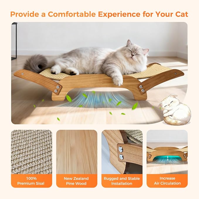Extra-Larger 3-in-1 Sisal Cat Scratcher Bed, 26 Inch Scratch Pad for Large Cats, Natural Sisal with Sturdy Solid Wood Frame, Durable Cat Scratching Post for Cats Lounger & Sleep & Scratch - Image 5
