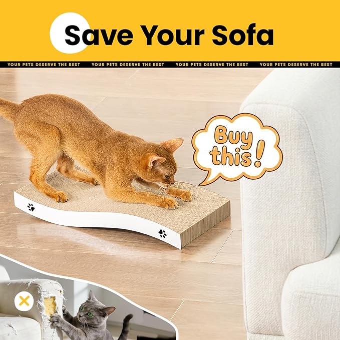 Cat Scratcher, Durable Scratch Pad, Corrugated Cardboard Scratching Board for Indoor Cats, Heavy Duty, Double-Sided Usability, Recyclable, with Catnip, Medium, 4 Pack - Image 5