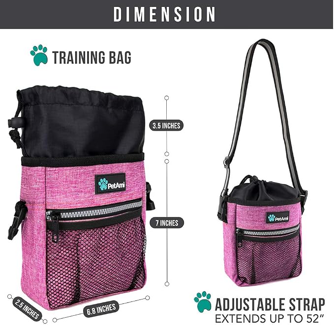 PetAmi Dog Treat Pouch, Pet Treat Pouch for Training, Dog Walking Bag Holder for Kibbles, Pet Food Toy, Dog Trainer Essentials Supplies, Poop Bag Dispenser, 3 Ways to Wear (Pink) - Image 6