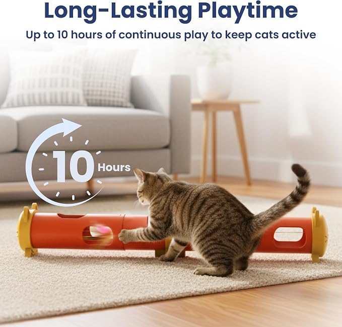PAWSPIK Electric Feather Teaser Tube Cat Toy, Interactive Automatic Cat Toy | Smart Random Feather Play, Long Battery Life, Pet-Safe Materials, Indoor, Large - Image 6