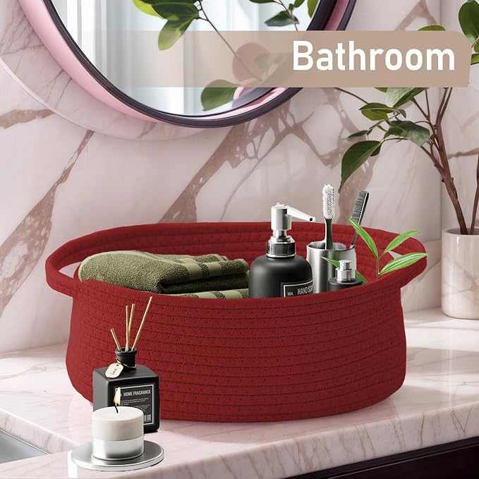 JMvicyroam Small Woven Basket, Empty Gift Basket, Red/3 Pack | Small Gift Basket, Cotton Rope, 12 x 8 x 23 in, Handles, Includes Ribbon and Bag, Birthday Gift Basket - Image 8