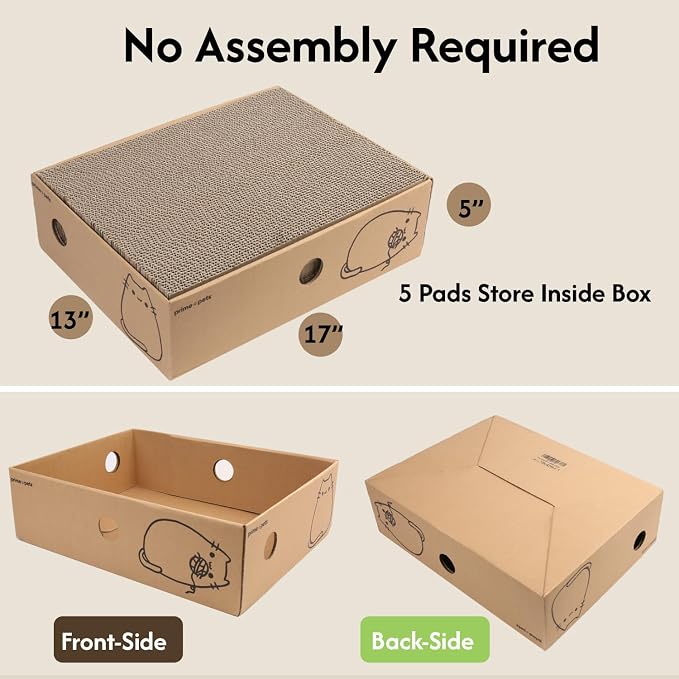 Cardboard Cat Scratcher Box XL, 5 Pack Pads, Indoor Cats Bed | 17x13x5 Size, Reversible Pads, Smart Hole Design, Catnip Included, Low Mess, Furniture Protection, Multi-Cat Friendly - Image 5