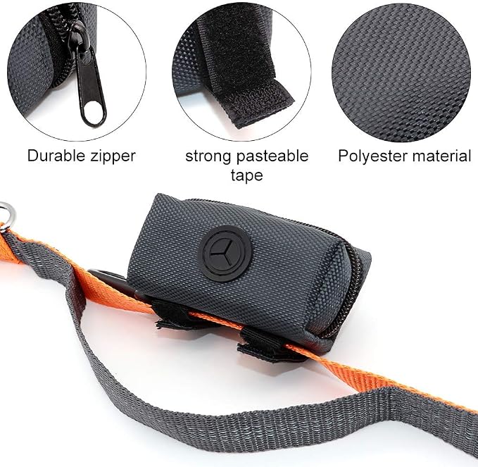 SLSON Pet Waste Bag Dispenser Zippered Pouch,Portable Dog Poop Bag Holder Leash Attachment Lightweight Fabric Bags (Dark Grey) - Image 4