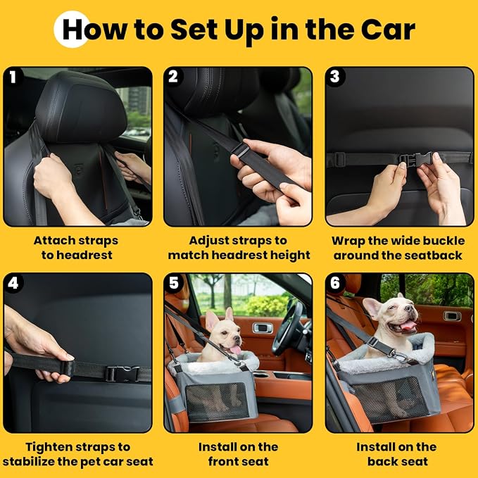 Conlun Elevated Pet Car Seat with Cooling Mat, Travel Booster for Small Dog | Heavy-duty Oxford | Rigid Skeleton Stops Wobbling | Leash Prevents Escapes | Dog Car Seat for Calm Car Trips - Image 9