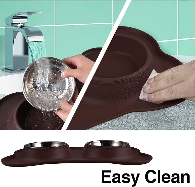 Dog Bowls 2 Stainless Steel Bowl for Pet Water and Food Feeder with Non Spill Skid Resistant Silicone Mat for Pets Puppy Small Medium Cats Dogs - Image 5