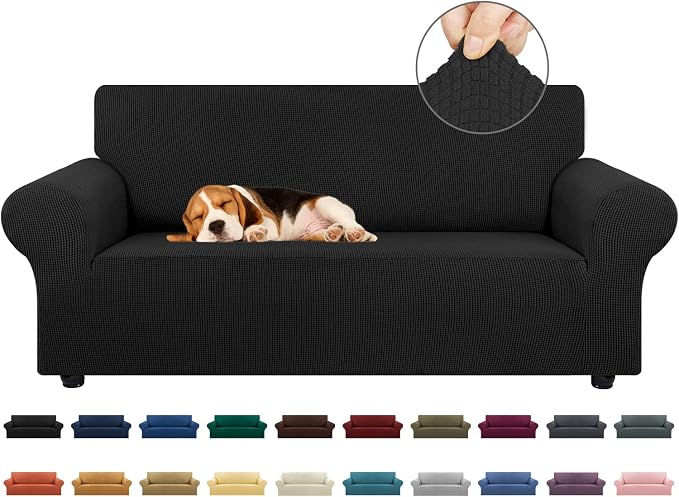 KEKUOU Stretch Loveseat Couch Cover, 2 Cushion Couch Slipcover,Black | 1-Piece Washable Sofa Cover Pet Friendly (55"-78") Furniture Protector Soft Jacquard, Elastic Bottom for Dogs & Kids by KEKUOU