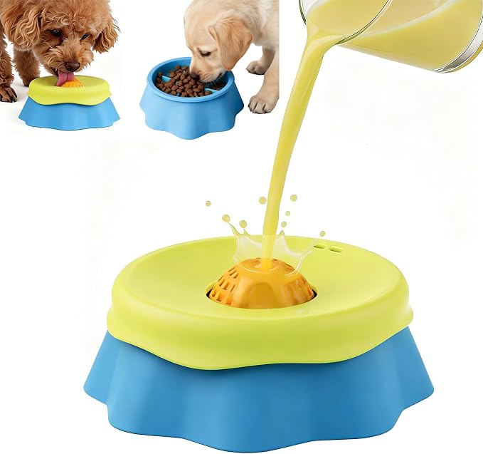 Dog Slow Feeder Bowl, Splash Proof Anti-Gulping Dish for Small Medium Dogs | Controlled eating protects dog gut health. Thick base prevents bowl sliding, spills and floor messes while feeding. by Unknown