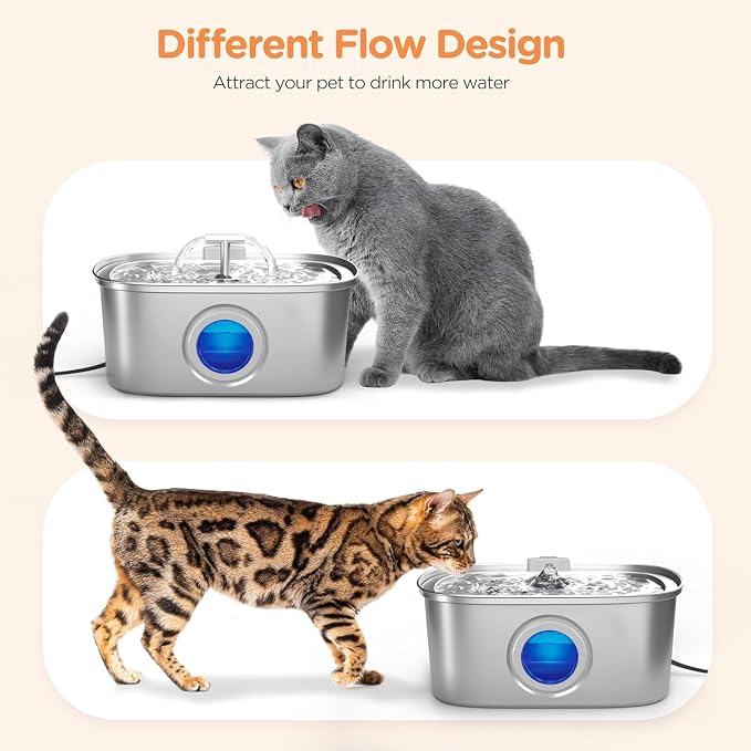 Cat Water Fountain Stainless Steel: 108oz/3.2L Cat Fountain with 4 Filters | Pet Drinking Fountains for Cats Inside - Automatic Cat Feeding & Watering Supplies - Water Level Window - Image 4