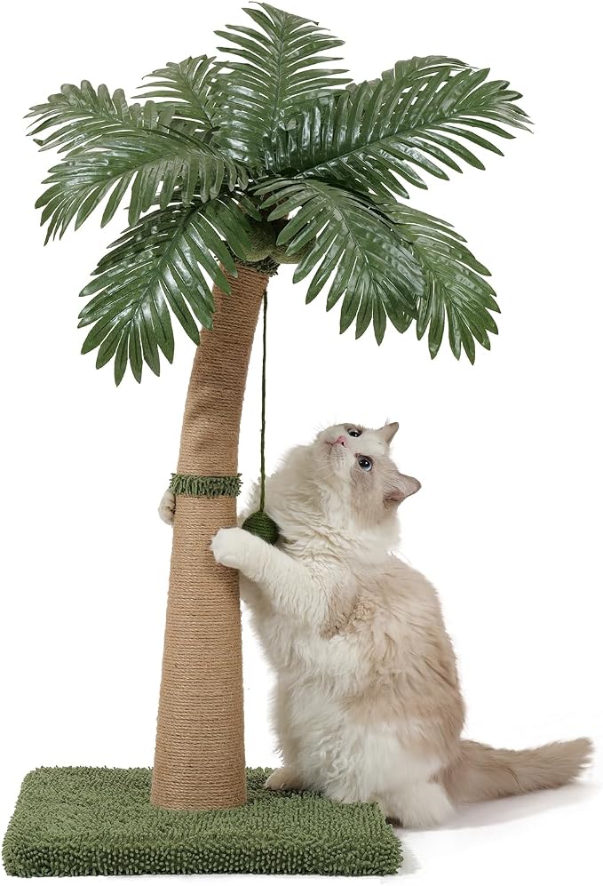 Palm Tree Cat Scratching Post, 36'' Cat Scratcher Post with Natural Sisal Rope, 3 Interactive Balls and Curved Design Scratching Posts for Indoor Cats Adults and Kittens, Multi-Combinable (Style B) by Unknown