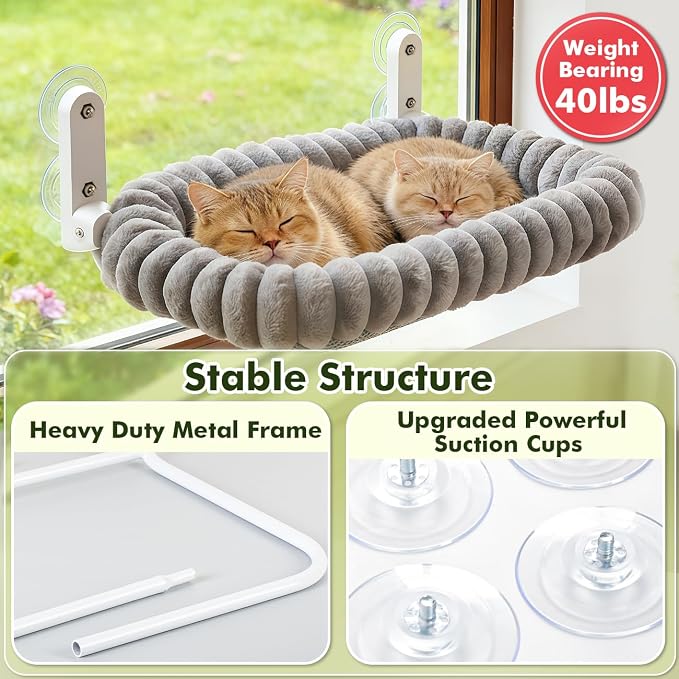Zoratoo 2PC Cloud-Cuddle Cat Window Perch, Foldable Cat Hammock, M Grey | 2-in-1 Reversible Cover, Removable for Machine Wash, Stable Window Resting Seat with Large Suction Cups for Indoor Cats - Image 6