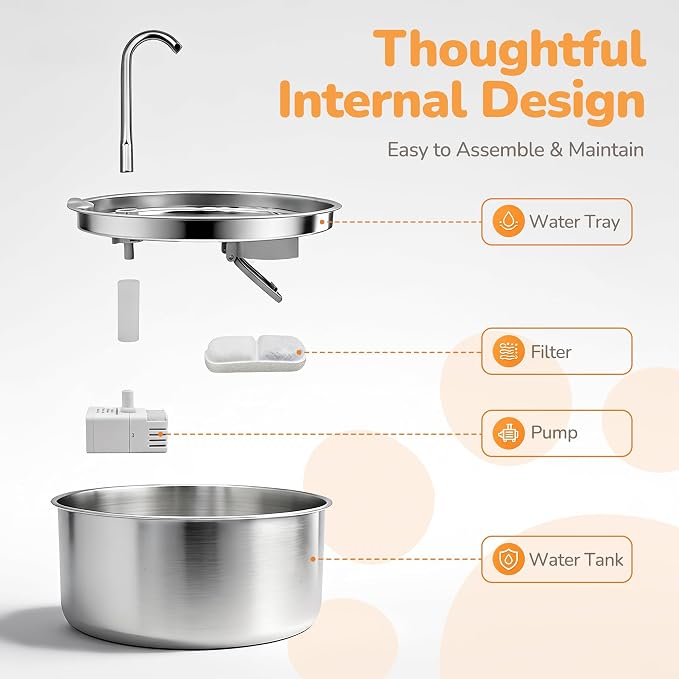 Stainless Steel Cat Water Fountain, 135oz/4L, Ultra-Quiet | Automatic Cat Dog Water Dispenser with Adjustable Pump, 3 Flow Modes, Large Capacity for Multiple Pets - Image 8