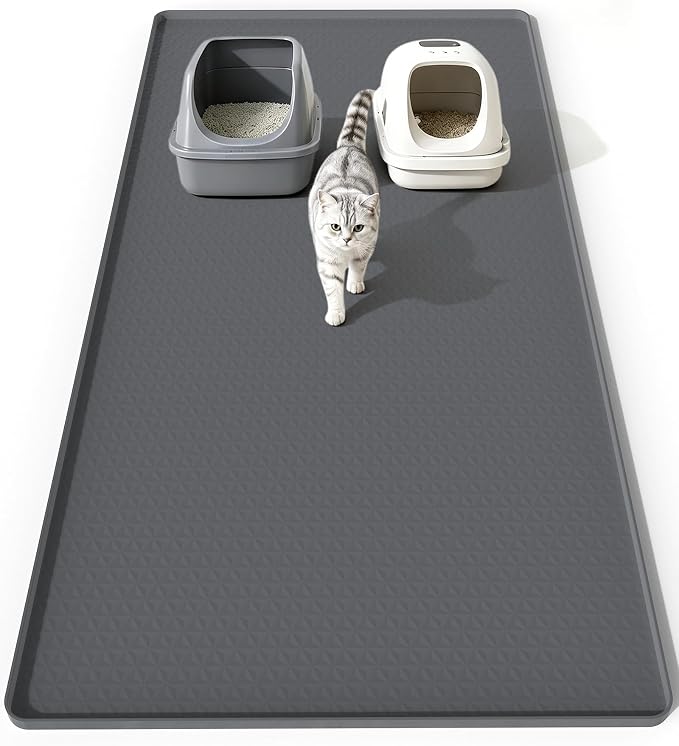 Extra Large Cat Litter Mat, Waterproof Litter Mat, 51.2 x 25.6 in | Silicone, Raised Edge Desgin, Waterproof, Traps Litter Water Dirt, Easy Clean Non Slip Floor Protector by Unknown