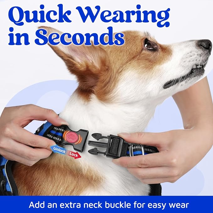 rabbitgoo Dog Harness Small Sized, No Pull 3 Buckles Easy On & Off | Soft Padded, Walking with Control Handle, Adjustable and Reflective, Royal Blue, Small - Image 2