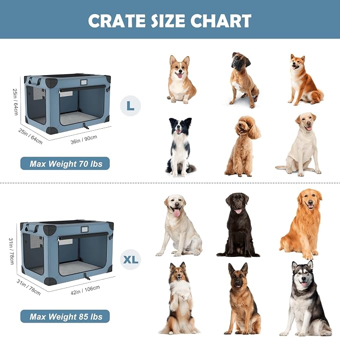 42 Inch Foldable Dog Travel Crate Blue with Sturdy Metal Frame | Chew-Proof Mesh Window,Soft Blanket and Foldable Bowl,Waterproof and Easy to Clean,Portable for Camping,Signature card - Image 6