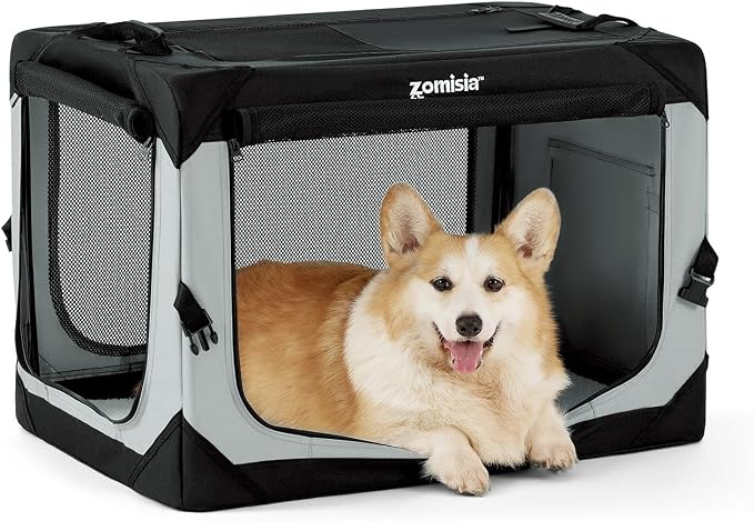 ZOMISIA Collapsible Dog Travel Crate for Medium Dogs, Portable Dog Crate | 30 Inch Dog Kennel Soft Sided, Easy Fold & Setup, Indoor & Outdoor, Breathable Mesh Windows, Built-in Leash, Plush Pad, Grey by Zomisia