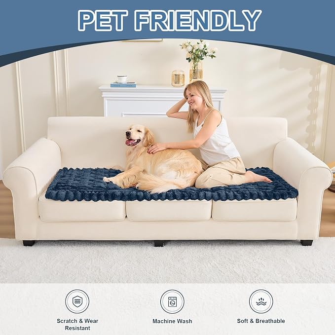 Waterproof Dog Couch Cover, Non Slip Pet Sofa Protector, Thick Fuzzy Couch Cover for Dogs, Machine Washable Furniture Protector, Scratch Resistant Pet Couch Mat(Berlin Blue, 28" x 83"/70 x 210cm) - Image 8