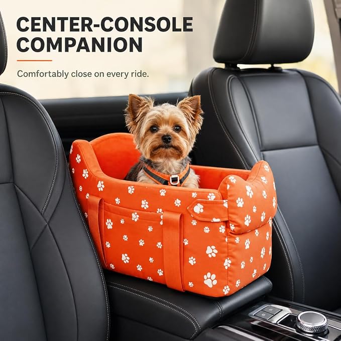 Dog Car Seat for Small Dogs 5-15 lbs, Tomato Red | Center Console Puppy Booster and Portable Travel Bed, Anti-Collapse Design with Washable Fluffy Cushion - Image 3