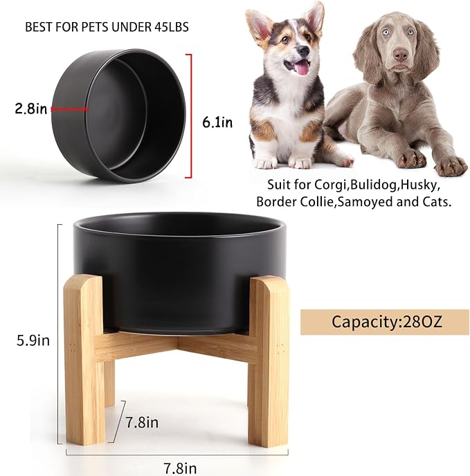 Petygooing 28 OZ Black Elevated/Raised Ceramic Dog Bowl for Small and Medium Breeds, Dog Food Water Dish with Stand,Pet Feeding Bowl with Anti Slip Rubber for Cats Small and Medium Dogs (3.6 Cups) - Image 3