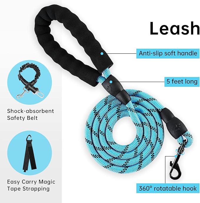 IVY&LANE No Pull Dog Harness for Small Dogs, Dog Vest Harness with Leash, Safety Belt and Storage Strap, Fully Adjustable Harness, 360° Reflective Strip, Soft Handle (Blue, XS) - Image 3