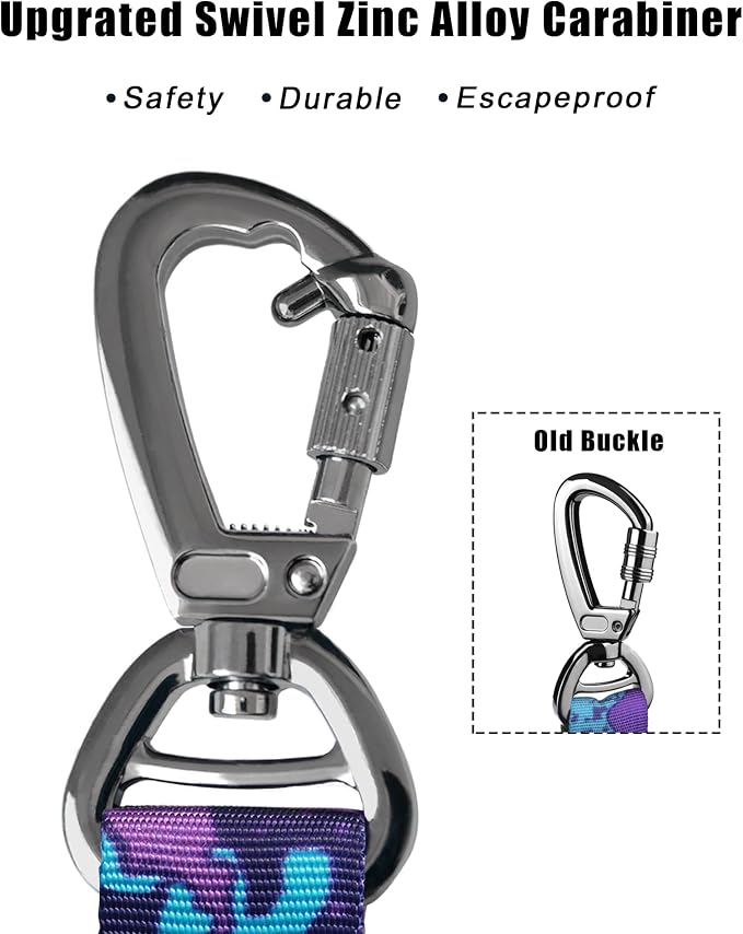 Hotsky Tactical Bungee Shock Absorbing No Pull Dog Leash,Purple Camo,4-6FT | Heavy Duty for Medium Large Dogs That Pull up to 660 lb,with Padded Double Handle ＆ Car Seatbelt,360°Rotating Locking Clasp - Image 5