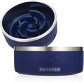 FAHRMOSIS 32 Oz Dog Bowl with Slow Feeder Insert Stainless Steel Pet Water Bowl for Medium & Large Breed Non Slip Rubber Base & Plastic Puzzle Feeder - Navy Blue by Fahrmosis
