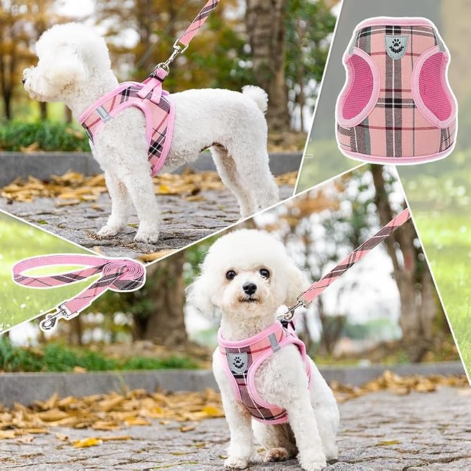 KOOLTAIL Dog Harness for Small Medium Dogs ,Dog Harness and Leash Set, Step in No Pull Soft Mesh Padded Adjustable and Reflective Pet Vest Harness Puppy, Plaid Extra Harness for XS S Dogs, Pink M - Image 6