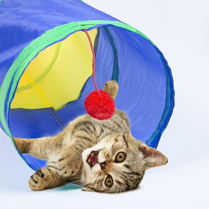 Sheldamy Cat Tunnel, 2-Way Cat Tunnels for Indoor Cats, Collapsible Cat Play Tunnel, Interactive Toy Maze Cat House with 1 Play Ball for Cats, Puppy, Kitty, Kitten, Rabbit (Rainbow)… - Image 6