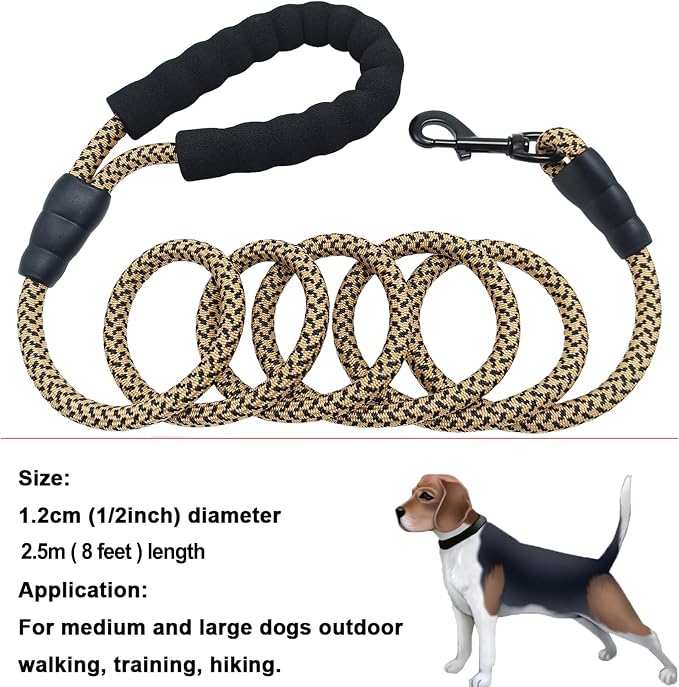 MayPaw 8ft Long Rope Dog Leash for Large Medium Dogs Soft Handle Dog Lead | 1/2-In Thick Lead, 3/6/8/10/15/20FT Soft Padded Handle Strong Nylon Pet Leash, 14+ Colors (1/2" * 8', Brown) - Image 5