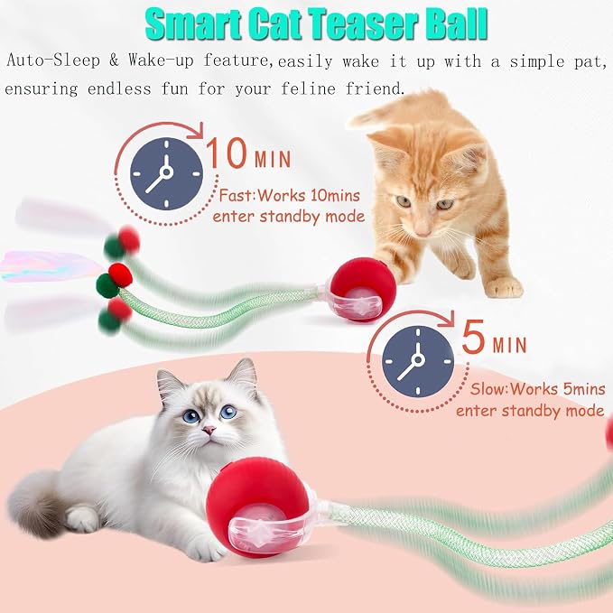 Speed 2.0 Tail Interactive Cat Toys for Indoor Cats, Moving Cat Toy | Chirping & Motion Activate Cat Toy, Smart Kitten Toys Rolling Ball Moving Ball, Electric Dog Cat Ball for Enrichment Exercise - Image 4
