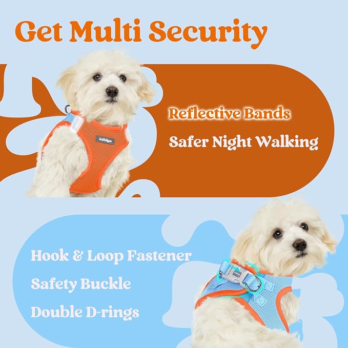 rabbitgoo Step-in Small Dog Harness, Puppy Vest for Small Sized Pet | Easy Put on and off, Lightweight, Soft, Breathable Quick-Dry Air Mesh for Comfortable Secure Walking, Blue & Orange M - Image 7