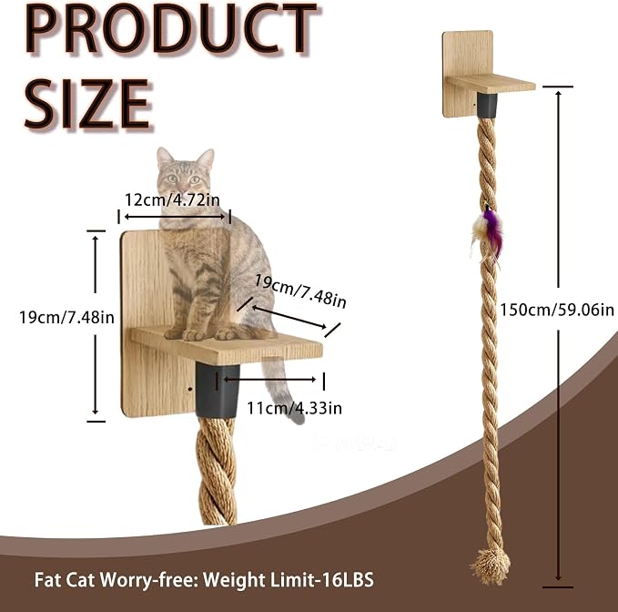 Cat Climbing Rope, Wall Mounted Cat Ladder,1.97" x 4.92 ft, Natural Sisal Rope, Durable Scratcher for Indoor/Outdoor Pets, cat Trees Replacement Rope for Playing(Wood) - Image 4