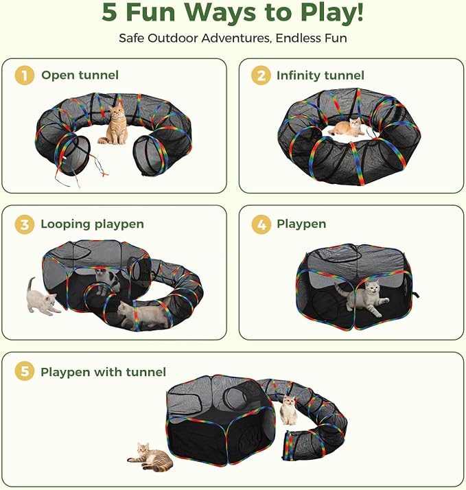 PAWZ Road Outdoor Cat Tunnel Portable Catio 2 in 1 Cat Tent & Play Tunnel | Large Collapsible Cat Enclosure with Breathable Mesh offers Full Visibility; Folds Compact for Travel, Fits Cats & Small Pets - Image 7