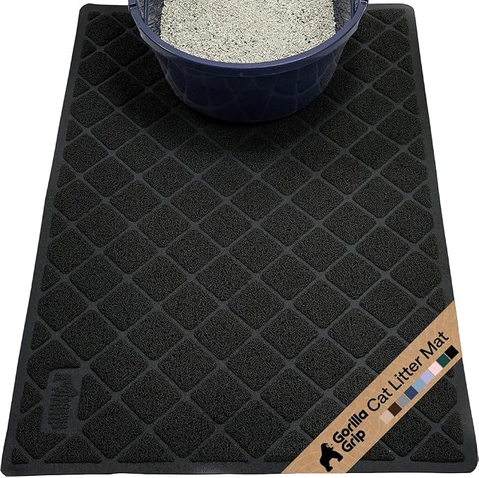 GORILLA GRIP Cat Litter Box Mat, Cushioned Coil Mesh Litter Trapping Mats, Scatter Control Supplies for Less Mess, Phthalate Free, Ultra Deep Catch Grooves, Rinse or Vacuum to Clean, 30x20 Black by Unknown