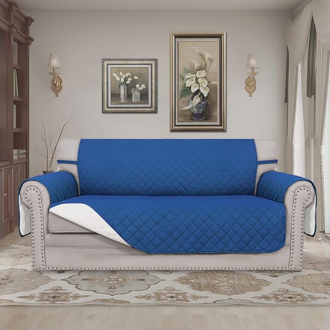 Easy-Going Reversible Couch Cover, 2 Cushion Sofa, Blue/Ivory | Oversized Loveseat Slipcover For Dogs, Water Resistant Mat, Living Room, Non-Slip Sofa Cover, Pet Friendly - Image 2