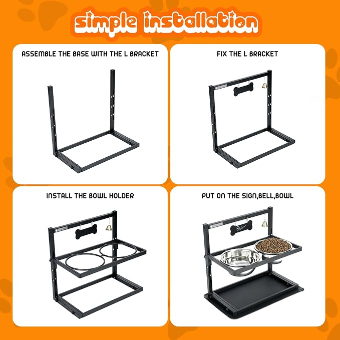 SHAINFUN Elevated/Raised Dog Bowls Stand Adjusable Height with Two 1.7L Stainless Steel Food Bowls and Spill Proof Mat, for Large and Medium Dogs. - Image 6