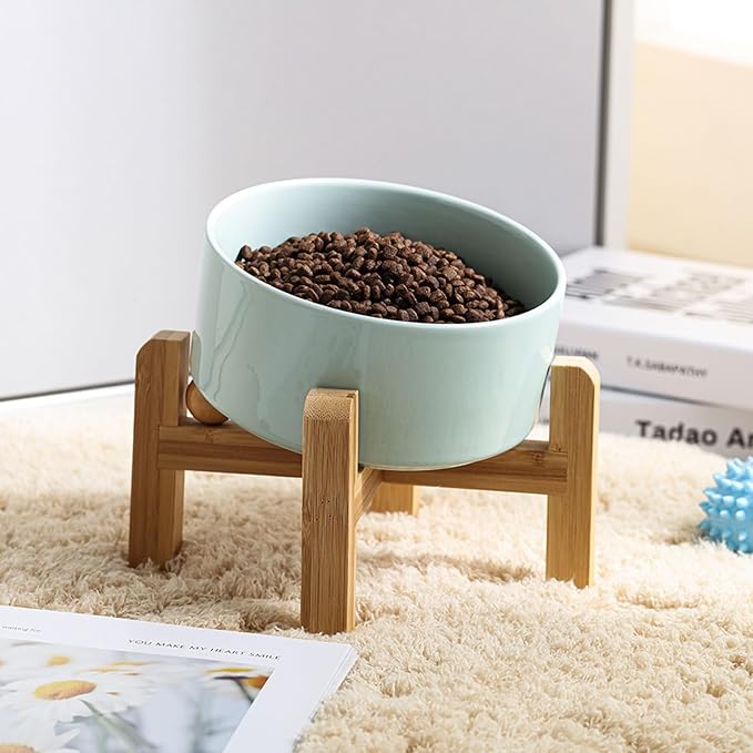 Petygooing Raised/Elevated 15°Slanted Ceramic Dog Bowl for Small Breeds,Tilted Anti Slip Pet Bowl,Food Water Dish with Stand for Cats and Small Dogs Puppy 13.5 OZ (5.1In / 1.7 Cups) Blue Sky - Image 6