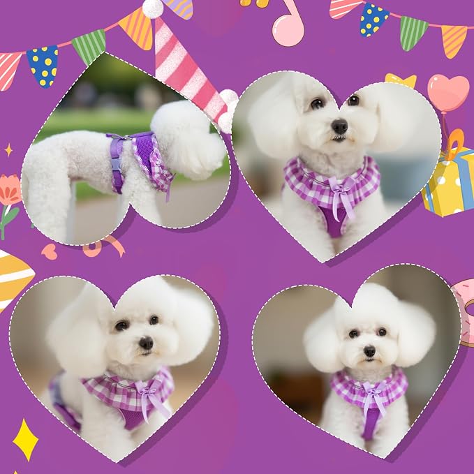 EXPAWLORER Step-in Dog Harness Small Sized Collar and Leash Set | Cute Small Dog Harness No Pull Girl, Pet Collar with Detachable Bow, Adjustable Light Puppy Vest for Dogs Cats, Purple M - Image 7