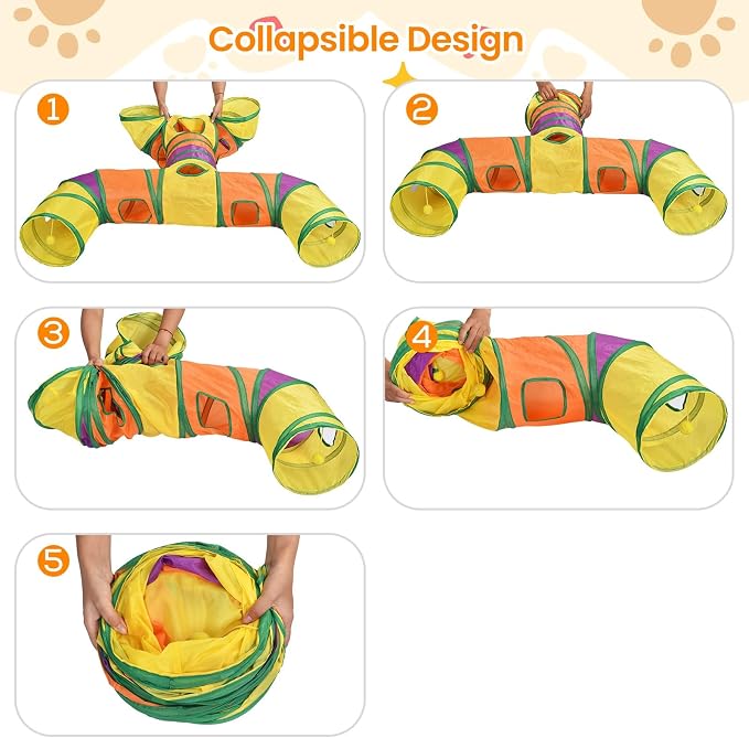 Petizer H-4-Way Collapsible Cat Tunnels for Kittens Indoor Entertainment, Washable Cute Cat Tube Toys with Interactive Playing Balls,Tear-Resistant Pet Tube, Cats, Kitten, Kitty, Puppy, Rabbit - Image 5