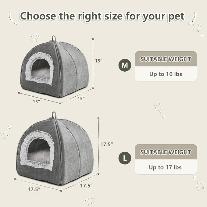 Cat Bed Cave-Cat Beds for Indoor Cats,Kittens and Small Pets,Soft and Warm Cats House Tent Bed,Foldable and Washable with Removable Cushioned and Anti Slip Bottom,Grey 15inches - Image 5